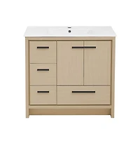 Swiss Madison Virage 36" Freestanding Bathroom Vanity in Natural Oak with Sink Top