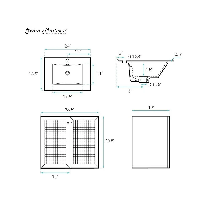 Swiss Madison 24" Wall-Mounted Bathroom Vanity in Black Oak with Single Faucet Hole Vanity Top
