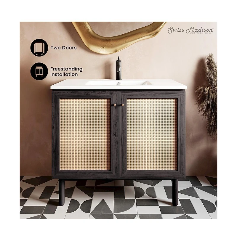 Swiss Madison Classe 36" Freestanding Bathroom Vanity in Black Oak with Sink Top