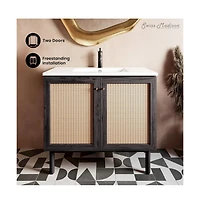 Swiss Madison Classe 36" Freestanding Bathroom Vanity in Black Oak with Sink Top