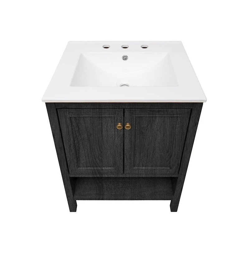 Swiss Madison 24" Freestanding Bathroom Vanity in Black Oak with 3-Hole Widespread Sink Top