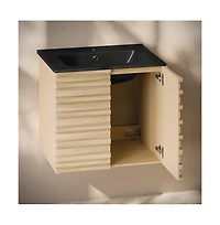 Swiss MadisonCascade 24; Wall-Mounted Bathroom Vanity in Natural Oak with Black Sink Top
