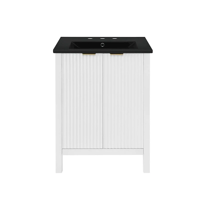 Swiss Madison Bastille 24 in. White Bathroom Vanity With Black, 3-Hole Ceramic Sink Top