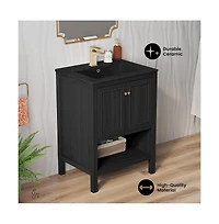 Swiss MadisonChateau 24" Freestanding Bathroom Vanity in Black Oak with Black Sink Top