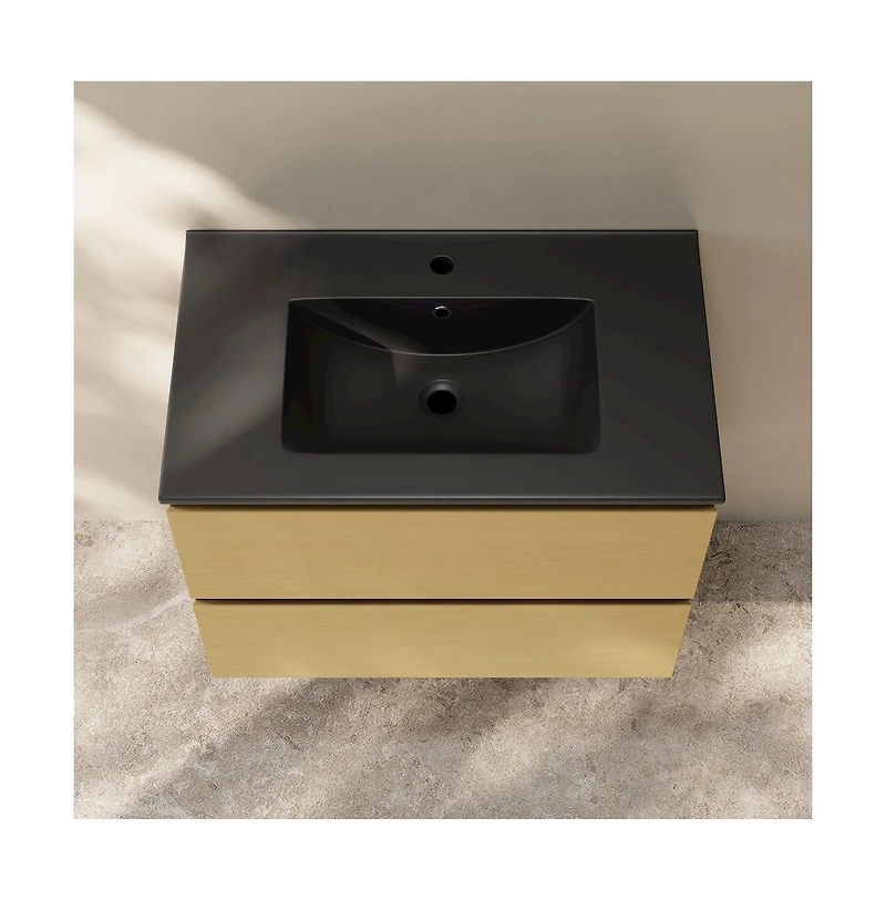 Swiss MadisonLiberte 30" Wall-Mounted Bathroom Vanity in Natural Oak with Black Sink Top