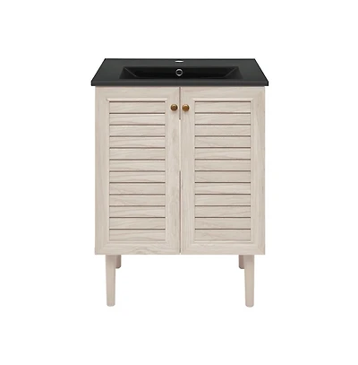 Swiss Madison Bron 24" Freestanding Bathroom Vanity in White Oak with Black Sink Top