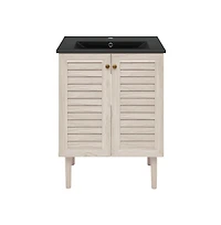 Swiss Madison Bron 24" Freestanding Bathroom Vanity in White Oak with Black Sink Top