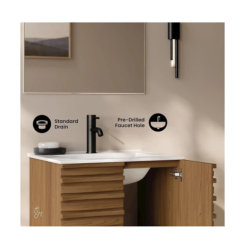 Swiss MadisonCascade 24" Wall-Mounted Bathroom Vanity in Brown Oak with Sink Top