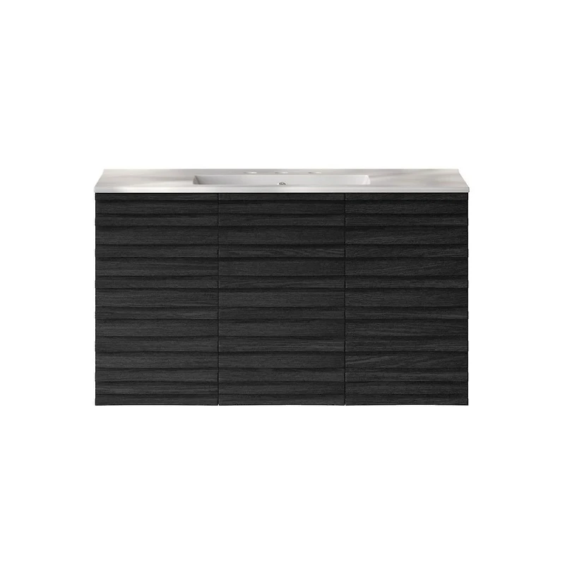 Swiss Madison 36" Wall-Mounted Bathroom Vanity in Black Oak with 3-Hole Widespread Sink Top