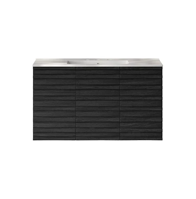 Swiss Madison 36" Wall-Mounted Bathroom Vanity in Black Oak with 3-Hole Widespread Sink Top