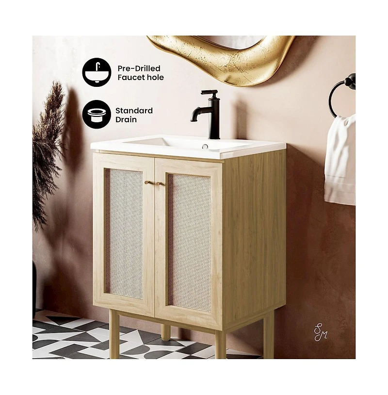 Swiss MadisonClasse 24" Freestanding Bathroom Vanity in Natural Oak with Sink Top