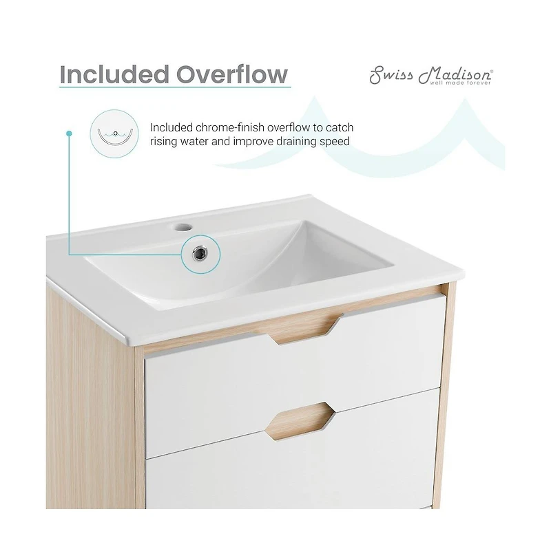 Swiss Madison Brusque 24" Freestanding Bathroom Vanity in Natural Oak with Sink Top