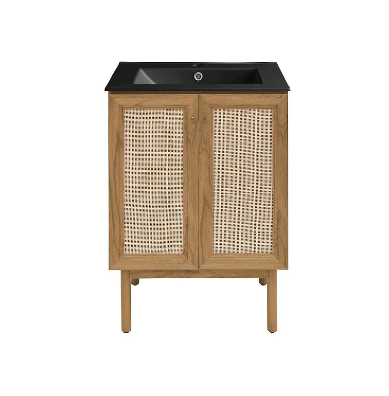 Swiss MadisonClasse 24" Freestanding Bathroom Vanity in Golden Oak with Black Sink Top