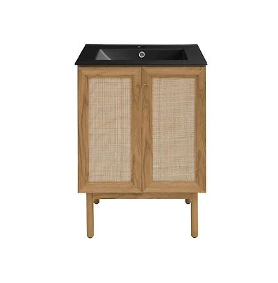 Swiss MadisonClasse 24" Freestanding Bathroom Vanity in Golden Oak with Black Sink Top