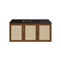 Swiss Madison Classe 48" Wall-Mounted Bathroom Vanity in Brown Oak with Black Sink Top