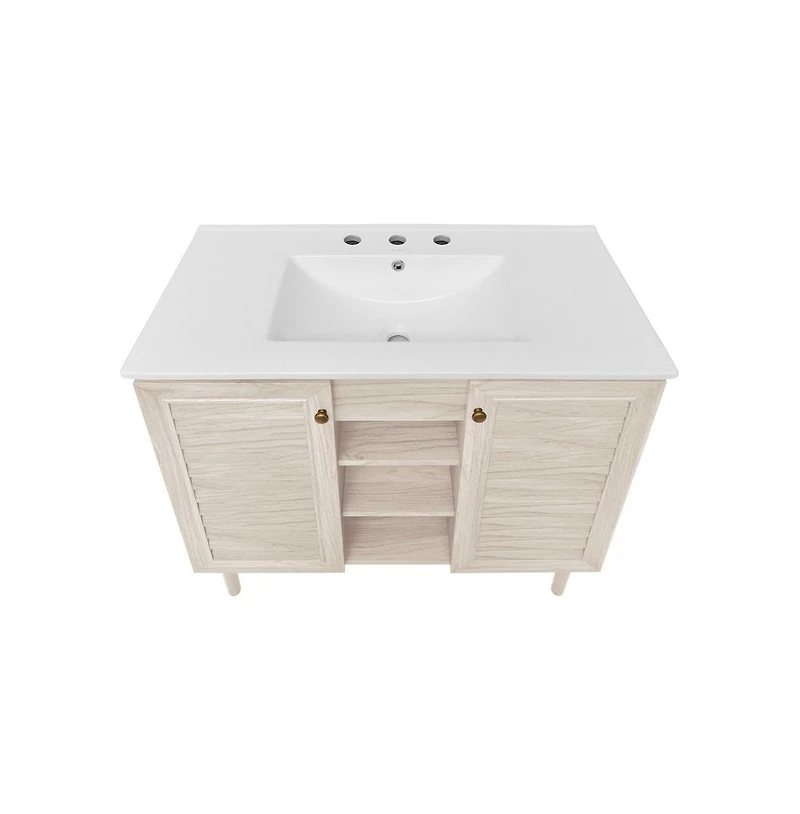 Swiss Madison 36" Freestanding Bathroom Vanity in White Oak with 3-Hole Widespread Sink Top