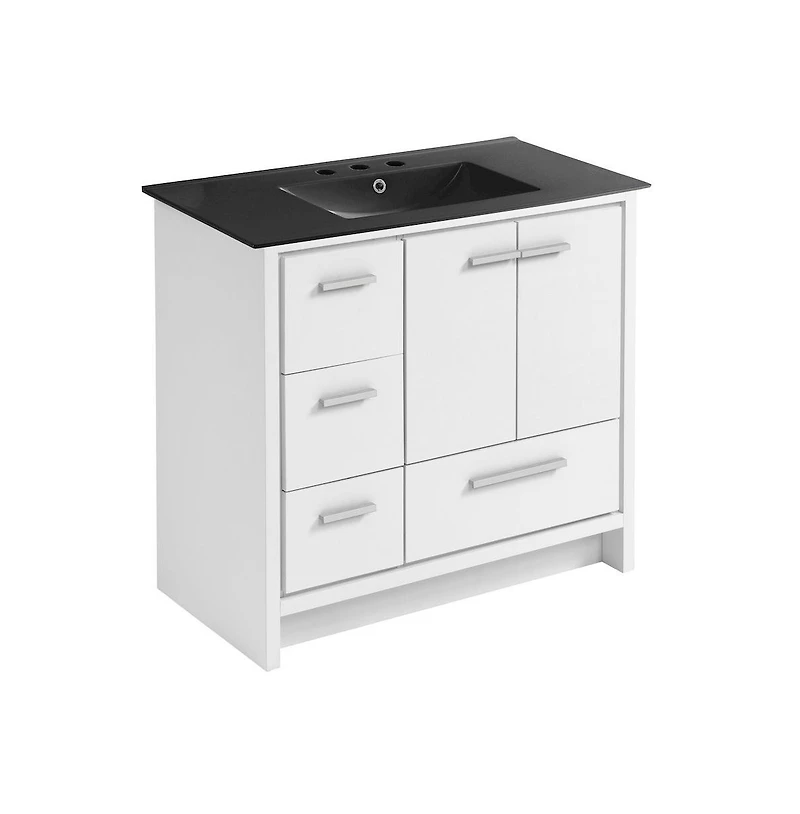 Swiss Madison Virage 36 in. White Bathroom Vanity With Black, 3-Hole Ceramic Sink Top