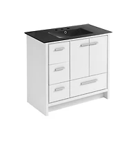 Swiss Madison Virage 36 in. White Bathroom Vanity With Black, 3-Hole Ceramic Sink Top
