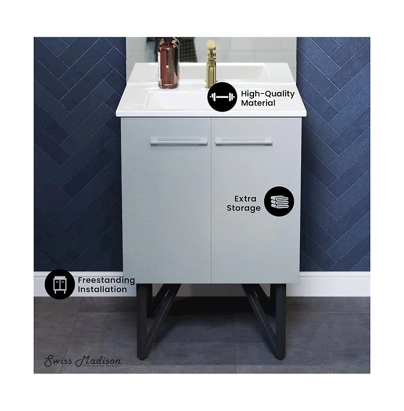 Swiss MadisonAnnecy 24" Freestanding Bathroom Vanity in Gray with Sink Top