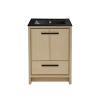 Virage 24 in. Brown Oak Bathroom Vanity With Black, 3-Hole Ceramic Sink Top