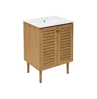 Swiss Madison 24" Freestanding Bathroom Vanity in Golden Oak with 3-Hole Centerset Sink Top