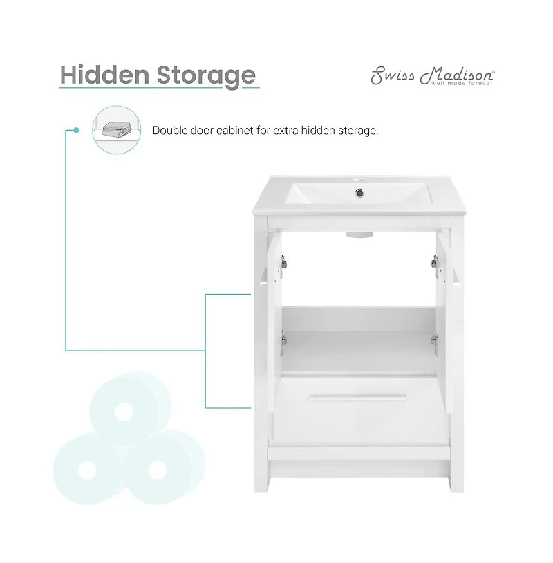 Swiss MadisonVirage 24" Freestanding Bathroom Vanity in White with Sink Top