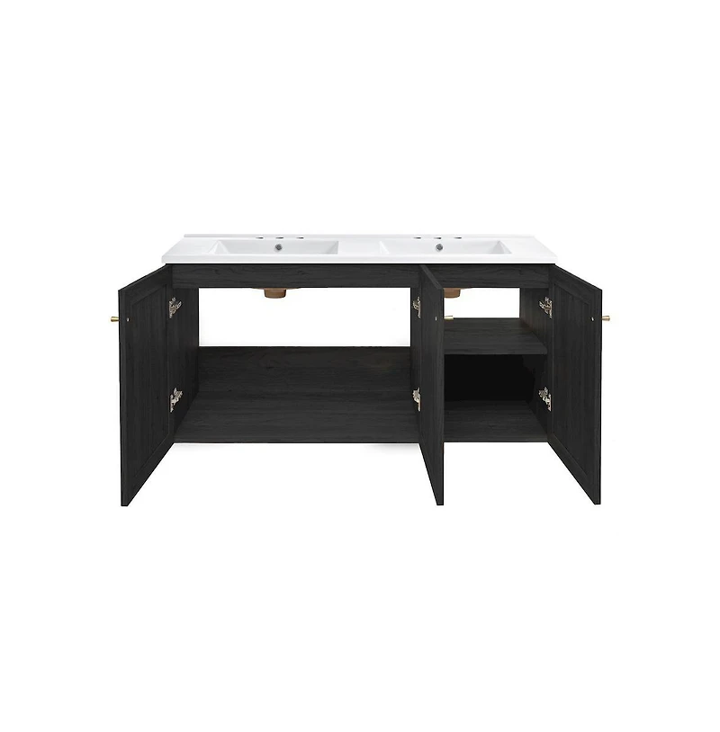 Swiss Madison 48" Wall-Mounted Bathroom Vanity, 3-Hole Widespread Double Basin Sink Top