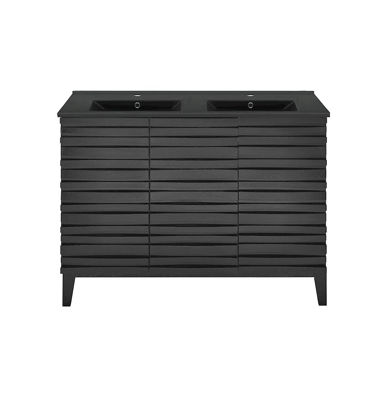 Swiss Madison48 in. Black Oak, Double Basin Bathroom Vanity With Black Ceramic Sink Top