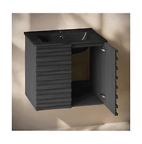 Cascade 24" Wall-Mounted Bathroom Vanity in Black Oak with Black Sink Top