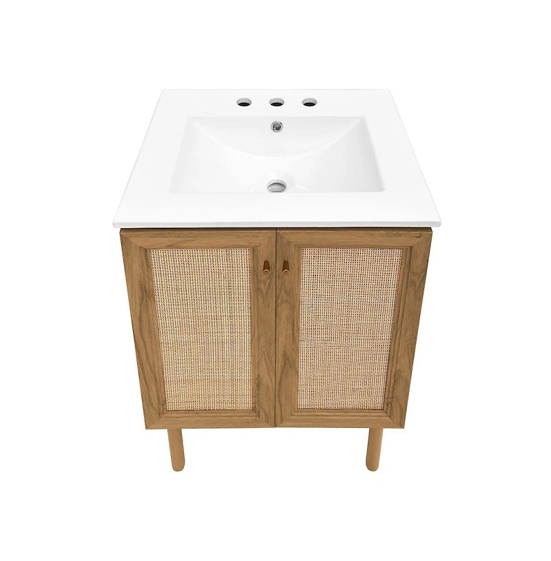 Swiss Madison 24" Freestanding Bathroom Vanity in Golden Oak with 3-Hole Centerset Sink Top