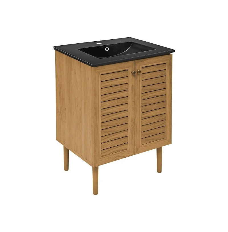 Swiss Madison Bron 24" Freestanding Bathroom Vanity in Golden Oak with Black Sink Top