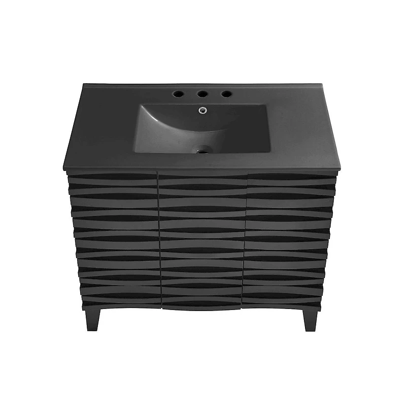 Swiss MadisonCascade 36 in. Black Oak Bathroom Vanity With Black, 3-Hole Ceramic Sink Top