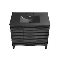 Swiss MadisonCascade 36 in. Black Oak Bathroom Vanity With Black, 3-Hole Ceramic Sink Top