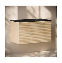 Swiss Madison Cascade 36" Wall-Mounted Bathroom Vanity in Natural Oak with Sink Top