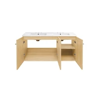 48" Wall-Mounted Bathroom Vanity, 3-Hole Widespread Double Basin Sink Top