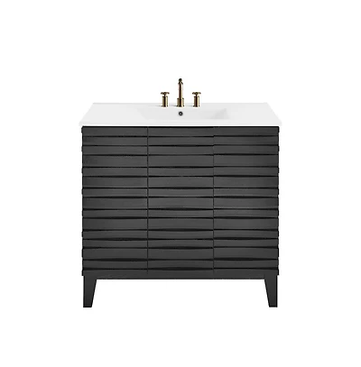 Cascade 36 in. Black Oak Bathroom Vanity With White, 3-Hole Ceramic Sink Top