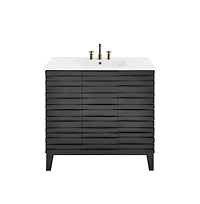 Cascade 36 in. Black Oak Bathroom Vanity With White, 3-Hole Ceramic Sink Top