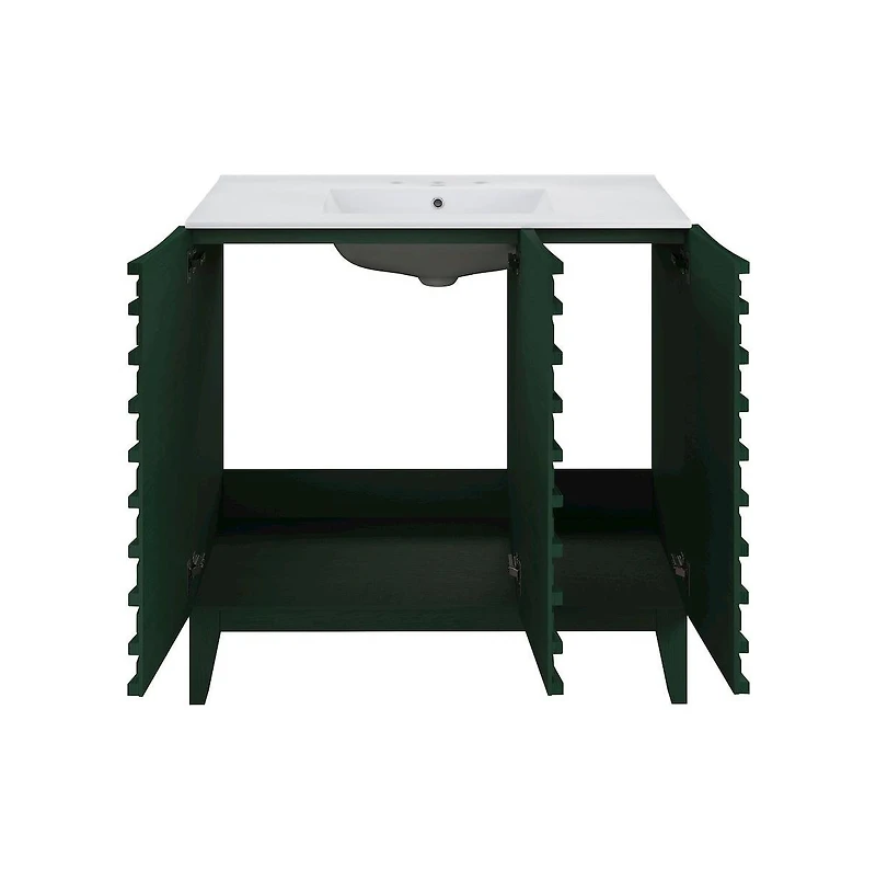 Swiss Madison36" Freestanding Bathroom Vanity in Green Oak with 3-Hole Widespread Sink Top