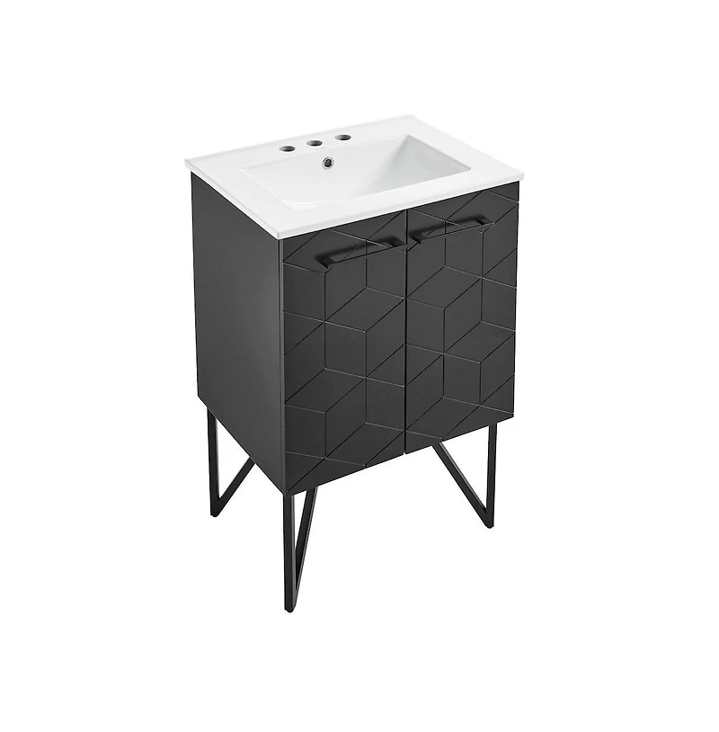 Annecy 24 in. Phantom Black Bathroom Vanity With White, 3-Hole Ceramic Sink Top