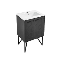 Annecy 24 in. Phantom Black Bathroom Vanity With White, 3-Hole Ceramic Sink Top
