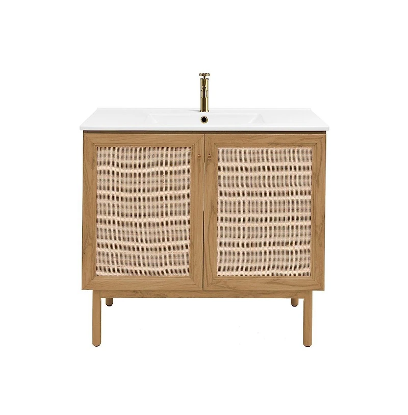 Swiss Madison Classe 36" Freestanding Bathroom Vanity in Golden Oak with Sink Top