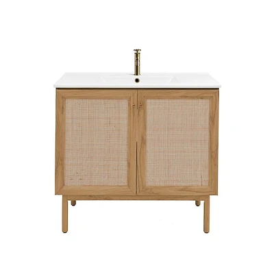 Swiss Madison Classe 36" Freestanding Bathroom Vanity in Golden Oak with Sink Top