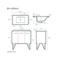 Swiss Madison Annecy 36 in. White Bathroom Vanity With Black, 3-Hole Ceramic Sink Top