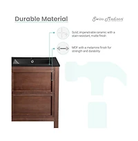 Swiss Madison Nadar 24 in. Brown Walnut Bathroom Vanity With Black Ceramic Sink Top