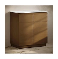 Swiss Madison 36" Freestanding Bathroom Vanity in Brown Oak with 3-Hole Widespread Sink Top