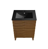 Swiss Madison Cascade 24 in. Brown Oak Bathroom Vanity With Black Ceramic Sink Top