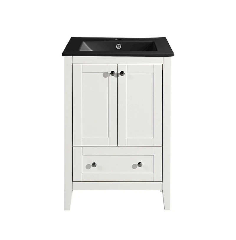 Swiss Madison Cannes in. White Bathroom Vanity With Black Ceramic Sink Top