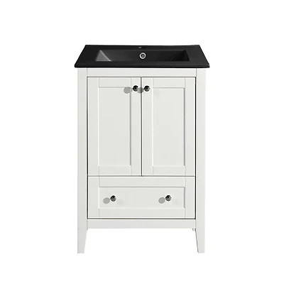 Swiss Madison Cannes in. White Bathroom Vanity With Black Ceramic Sink Top