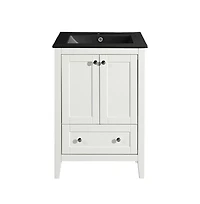 Swiss Madison Cannes in. White Bathroom Vanity With Black Ceramic Sink Top