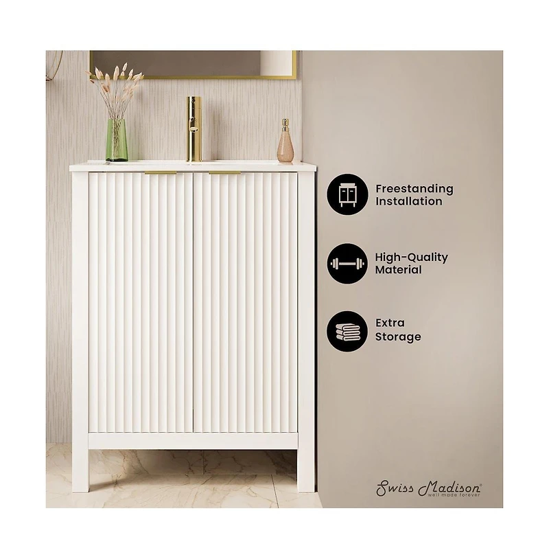Swiss Madison Bastille 24" Freestanding Bathroom Vanity in White with Sink Top
